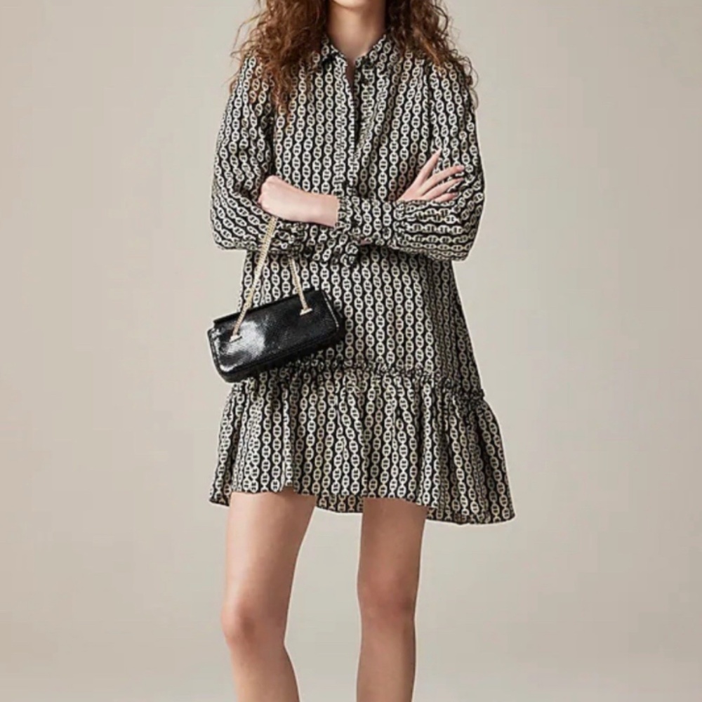 J.CREW Mini Shirt Dress Womens Size S Black Amelia Popover Chain Print